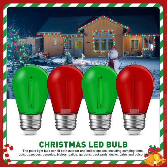 48pcs Christmas LED Bulbs Red & Green S14 E26 Waterproof 1W Outdoor Lights - Picture 1 of 8